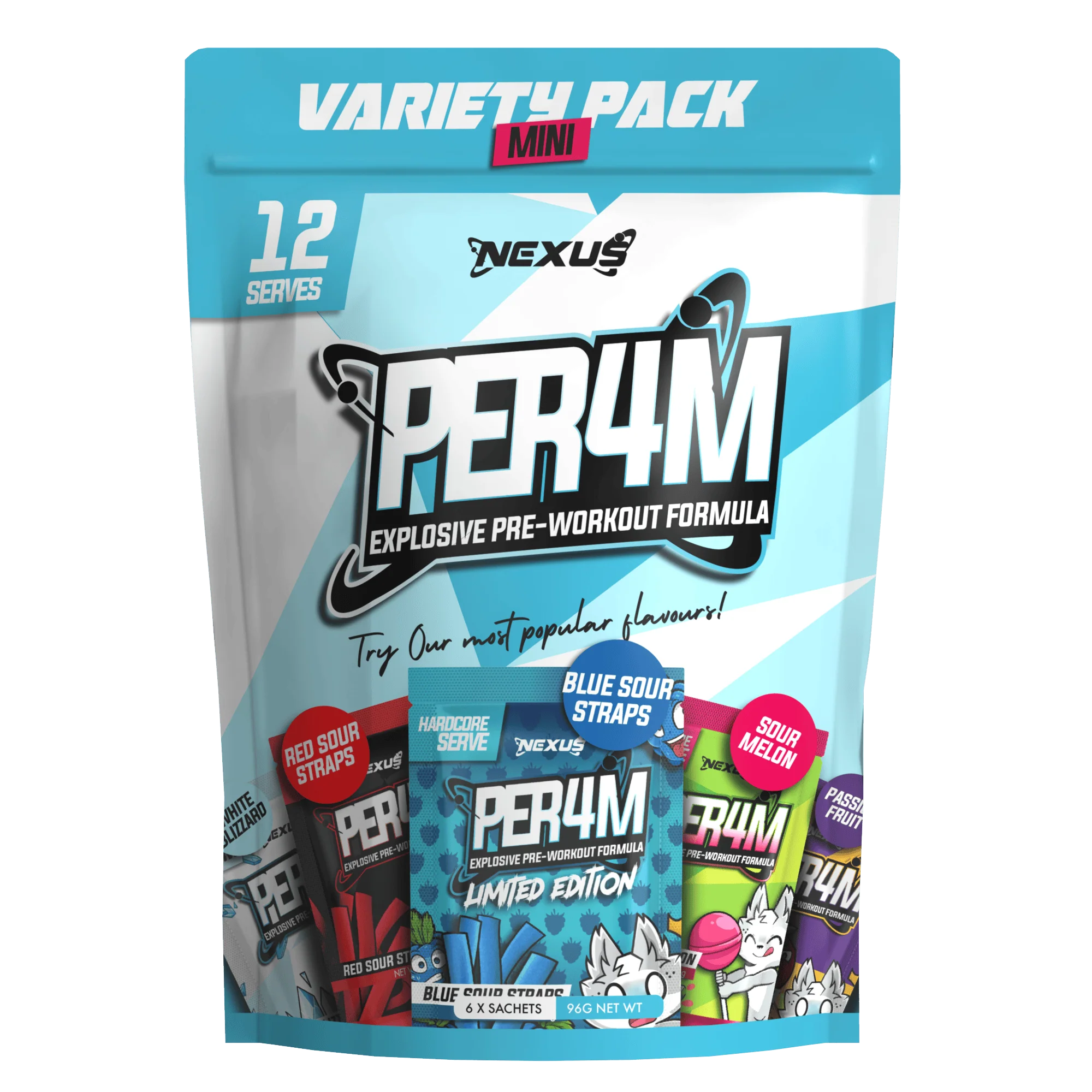 Nexus PER4M Pre-Workout - Variety Pack - 12 Serves (6 Sachets)