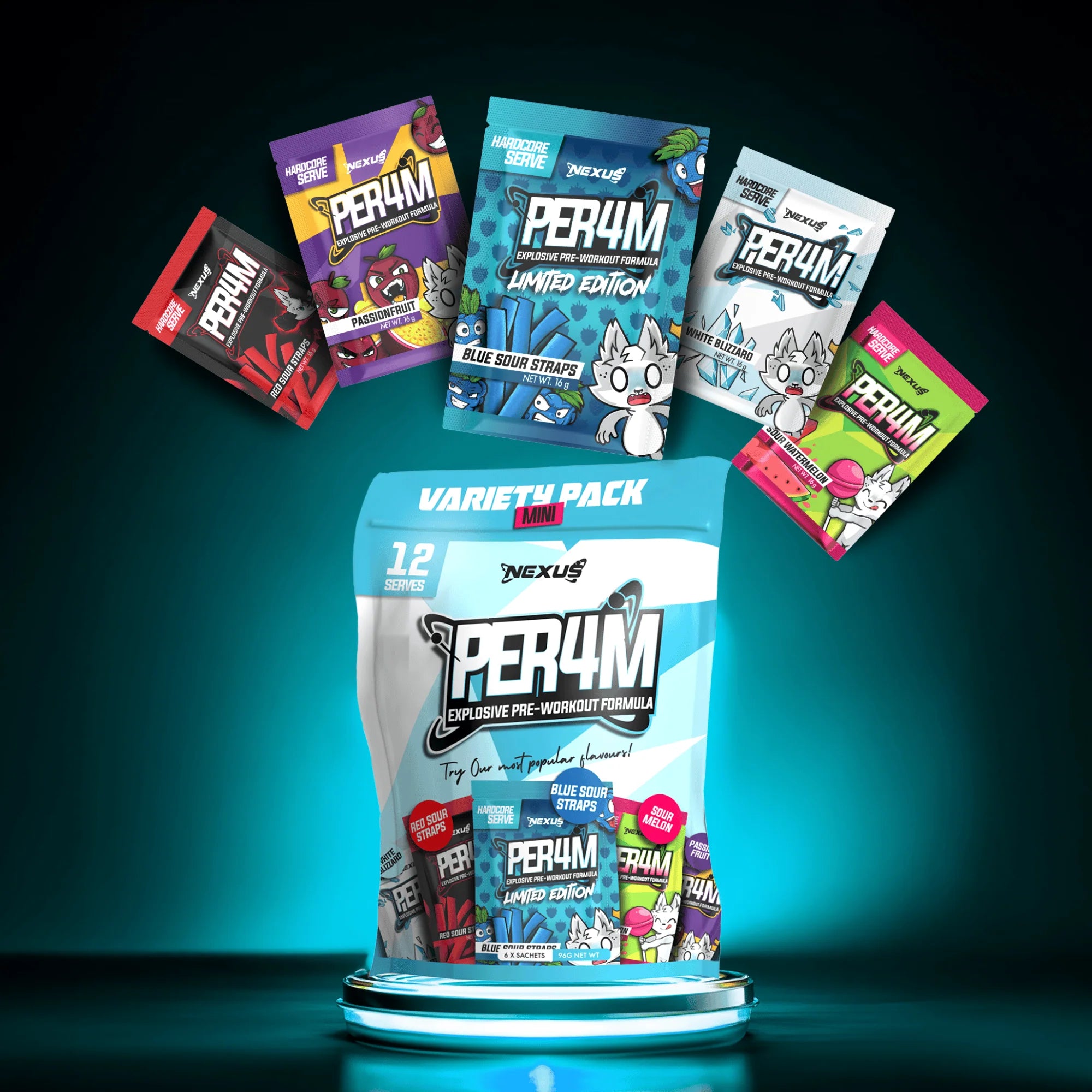 Nexus PER4M Pre-Workout - Variety Pack - 12 Serves (6 Sachets)