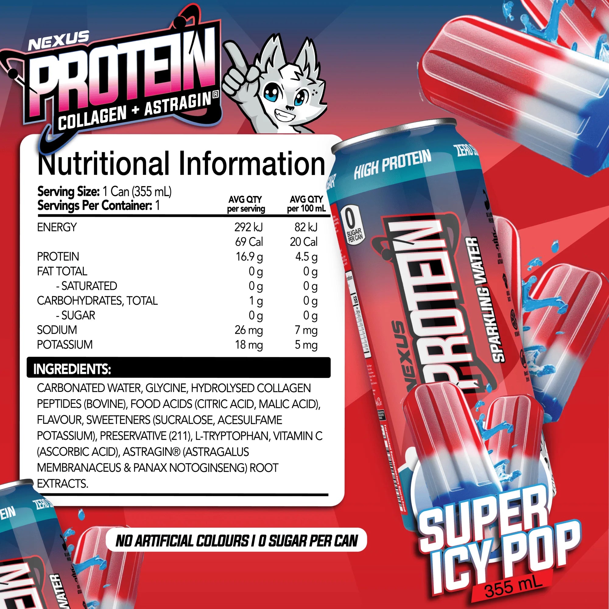 Nexus Protein Sparkling Water RTD Can - 355ml - Super Icy Pop