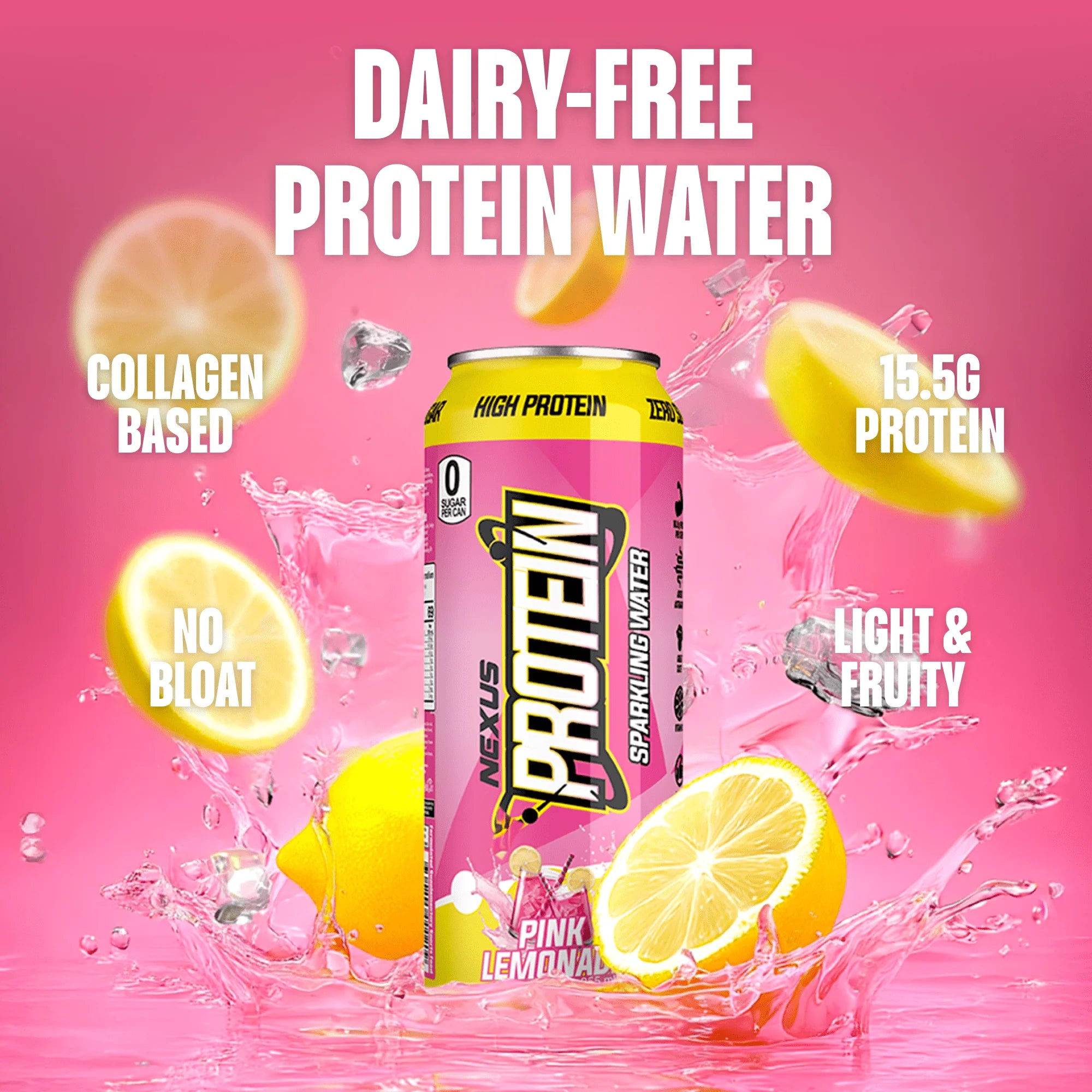 Nexus Protein Sparkling Water RTD Can - 355ml - Pink Lemonade