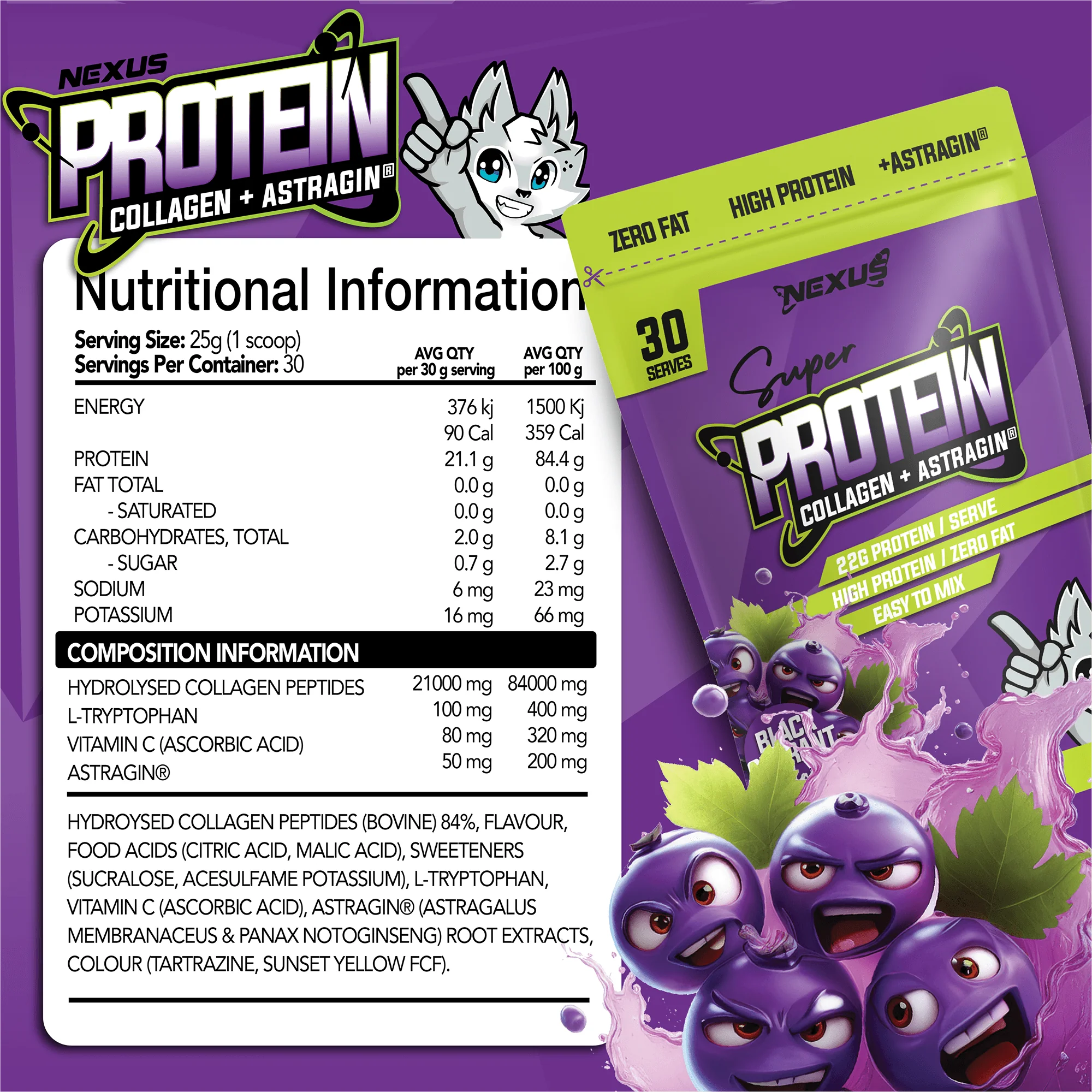 Nexus Super Protein Water - 750g (30 Serves) - Blackcurrant Apple