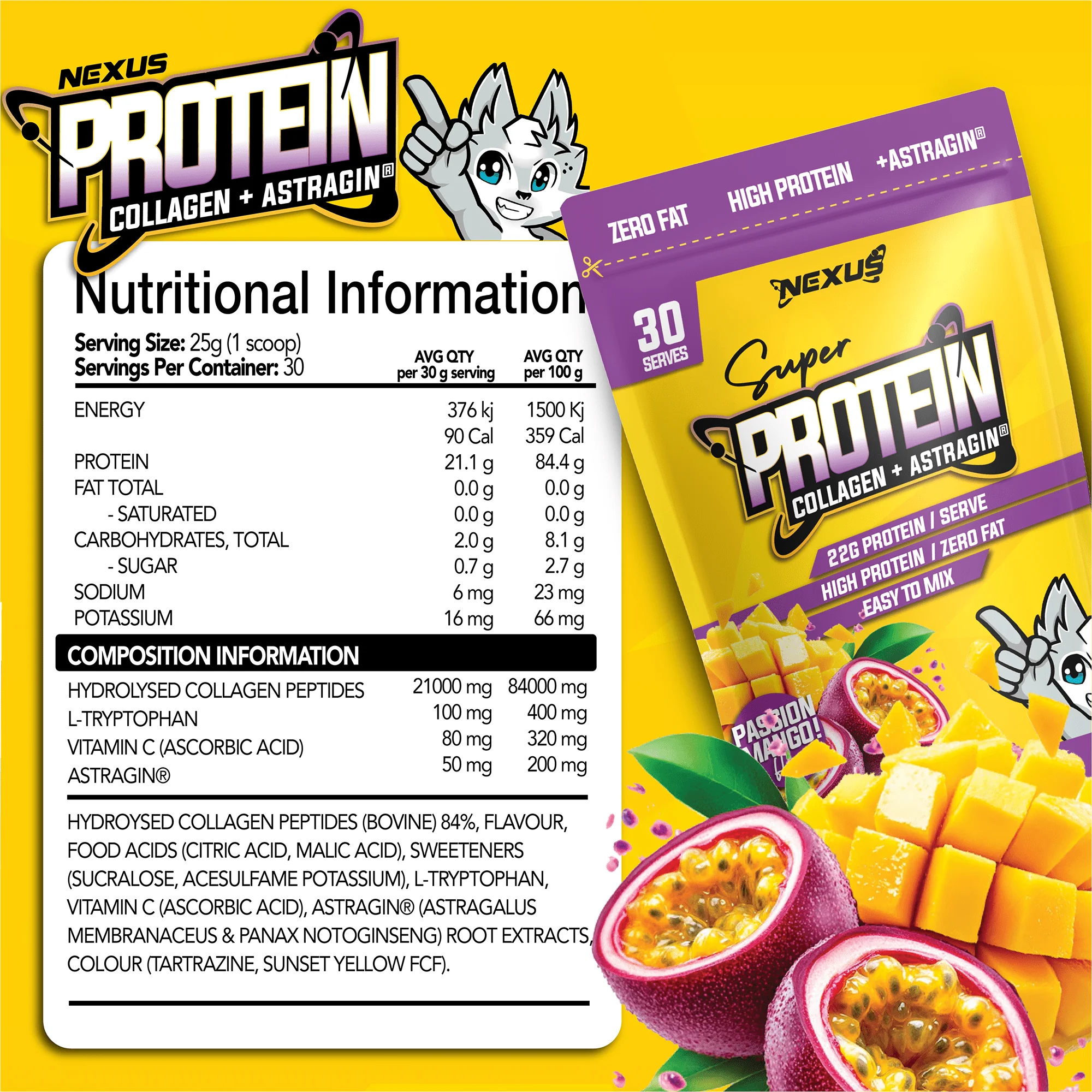 Nexus Super Protein Water - 750g (30 Serves) - Passion Mango