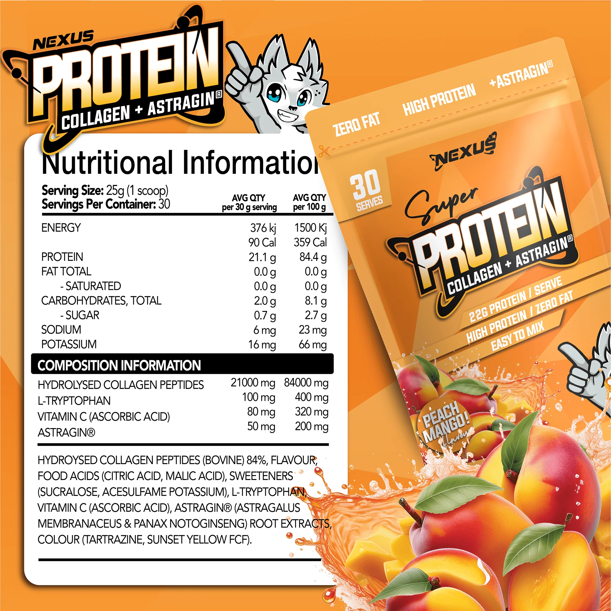 Nexus Super Protein Water - 750g (30 Serves) - Peach Mango