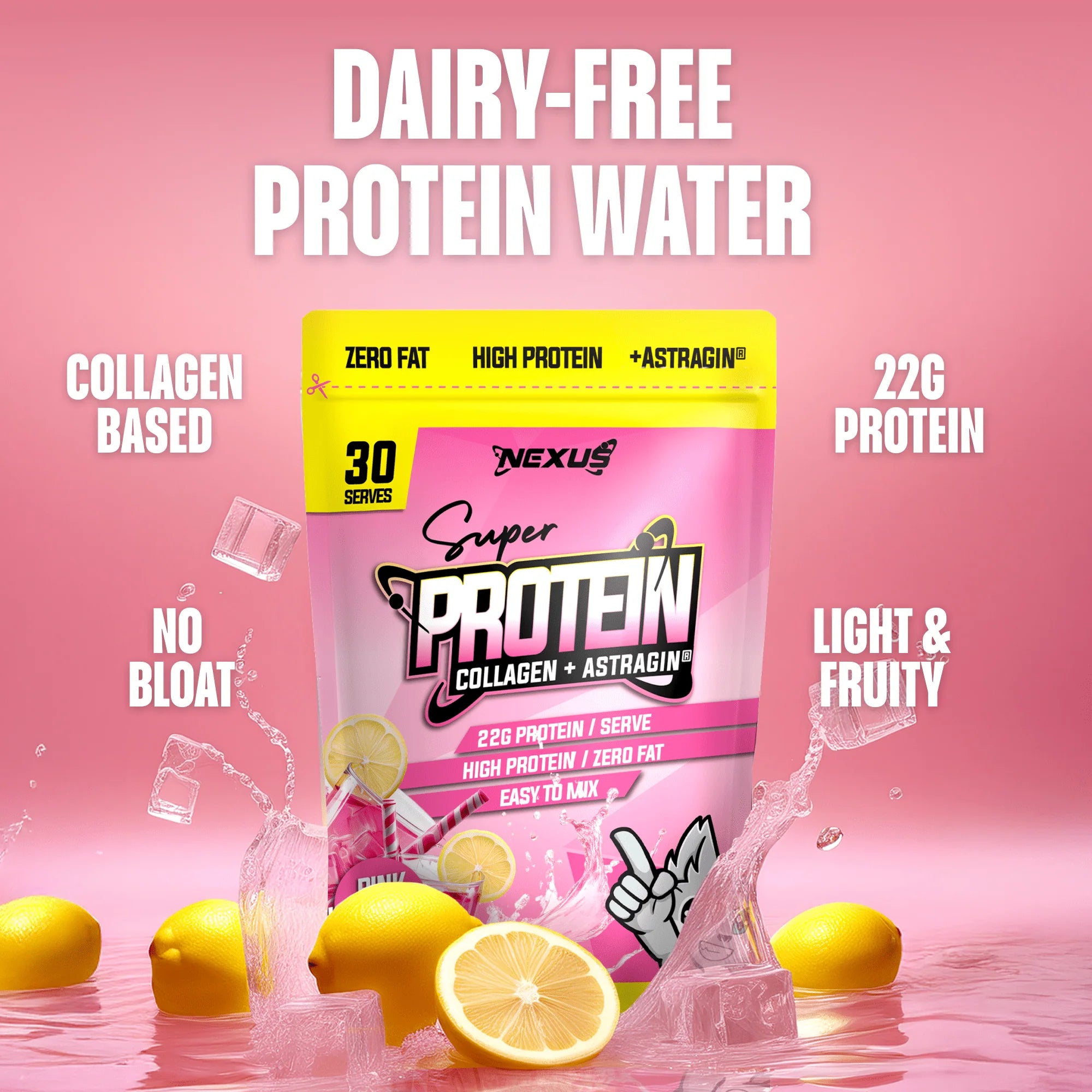 Nexus Super Protein Water - 750g (30 Serves) - Pink Lemonade