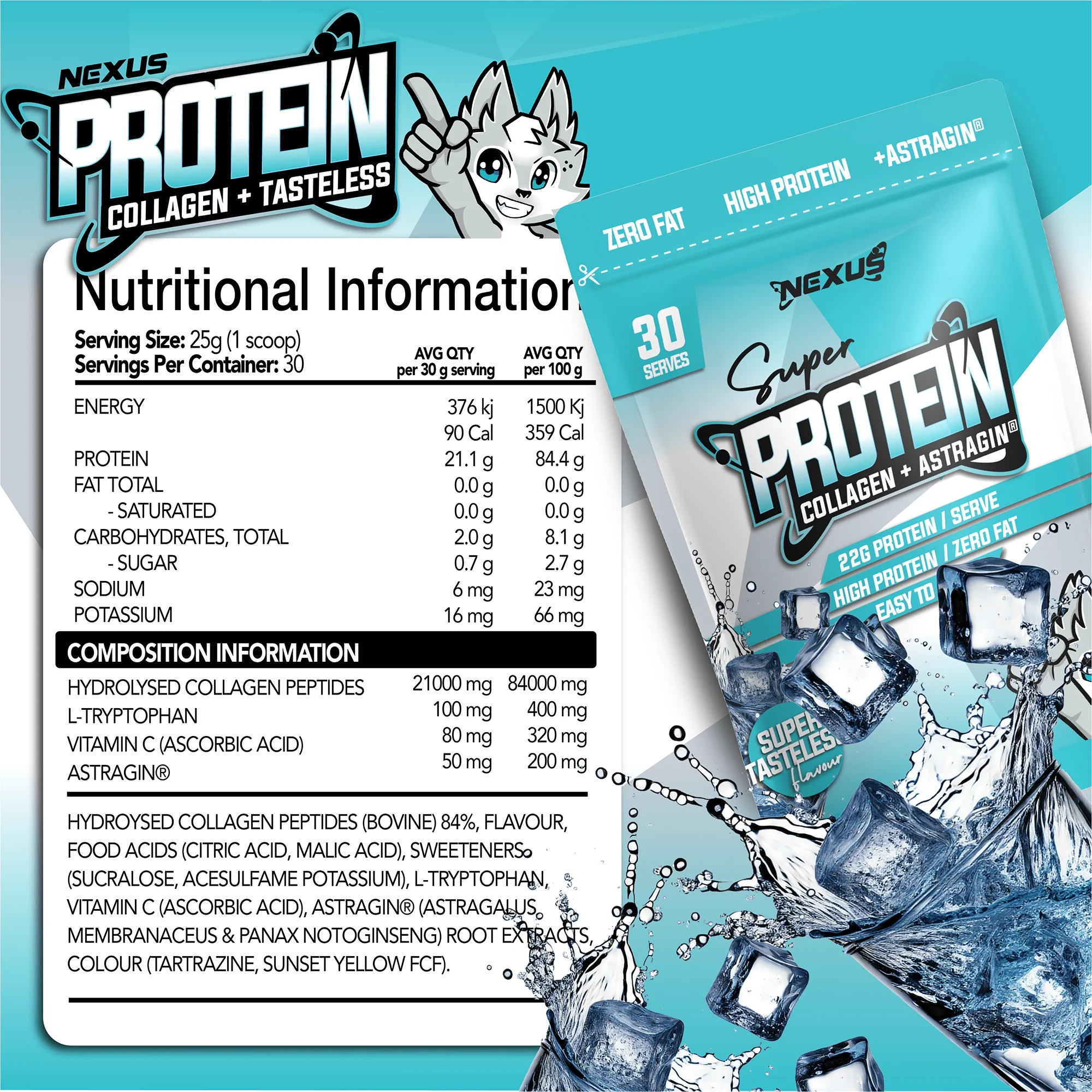 Nexus Super Protein Water - 750g (30 Serves) - Tasteless