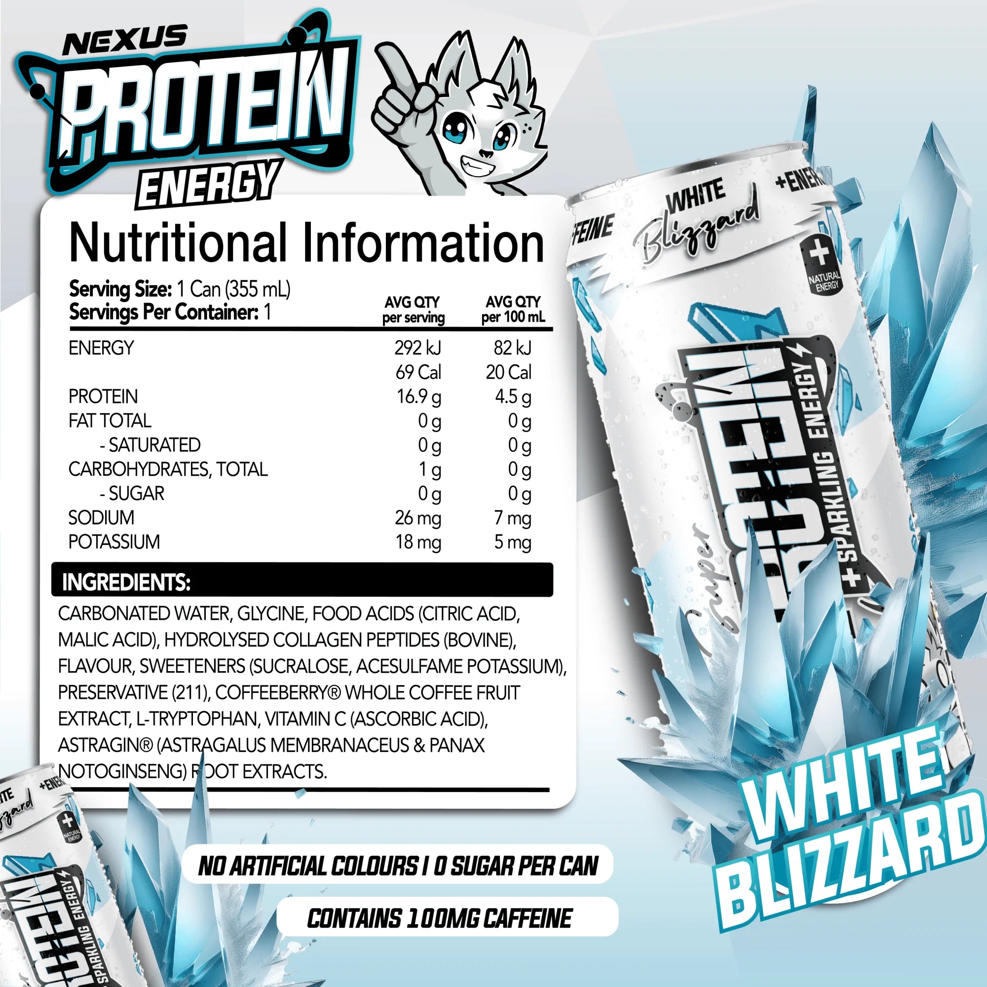 Nexus Super Protein + Energy RTD Can - 355ml - White Blizzard