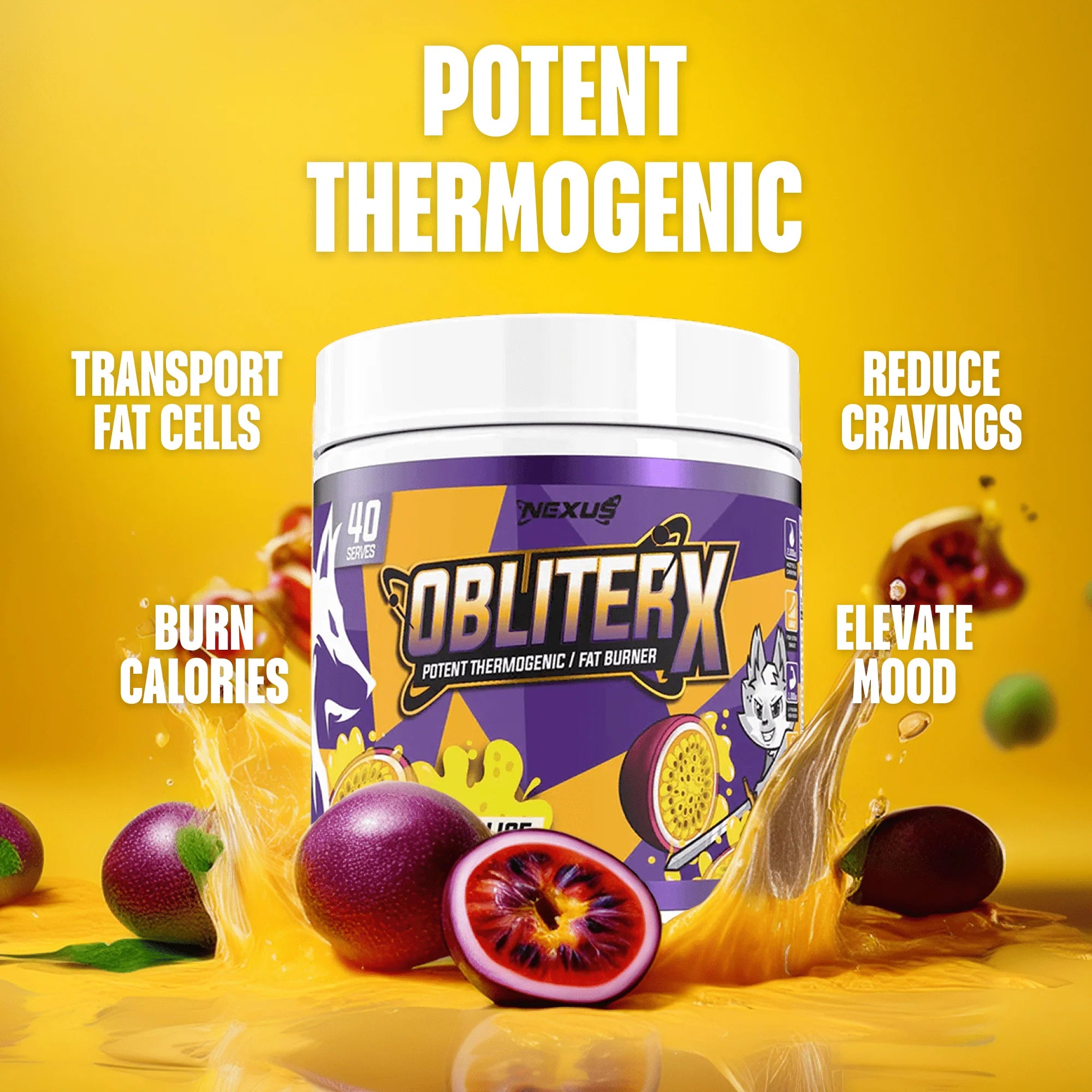 Nexus ObliterX Fat Burner - 280g (40 Serves) - Passionfruit Slice