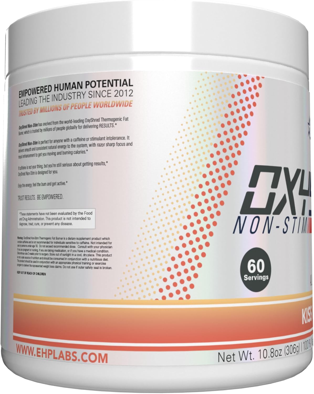 OxyShred Non-Stim Ultra Concentrate by EHPlabs - 306g (40 Serves) - Kiss My Peach