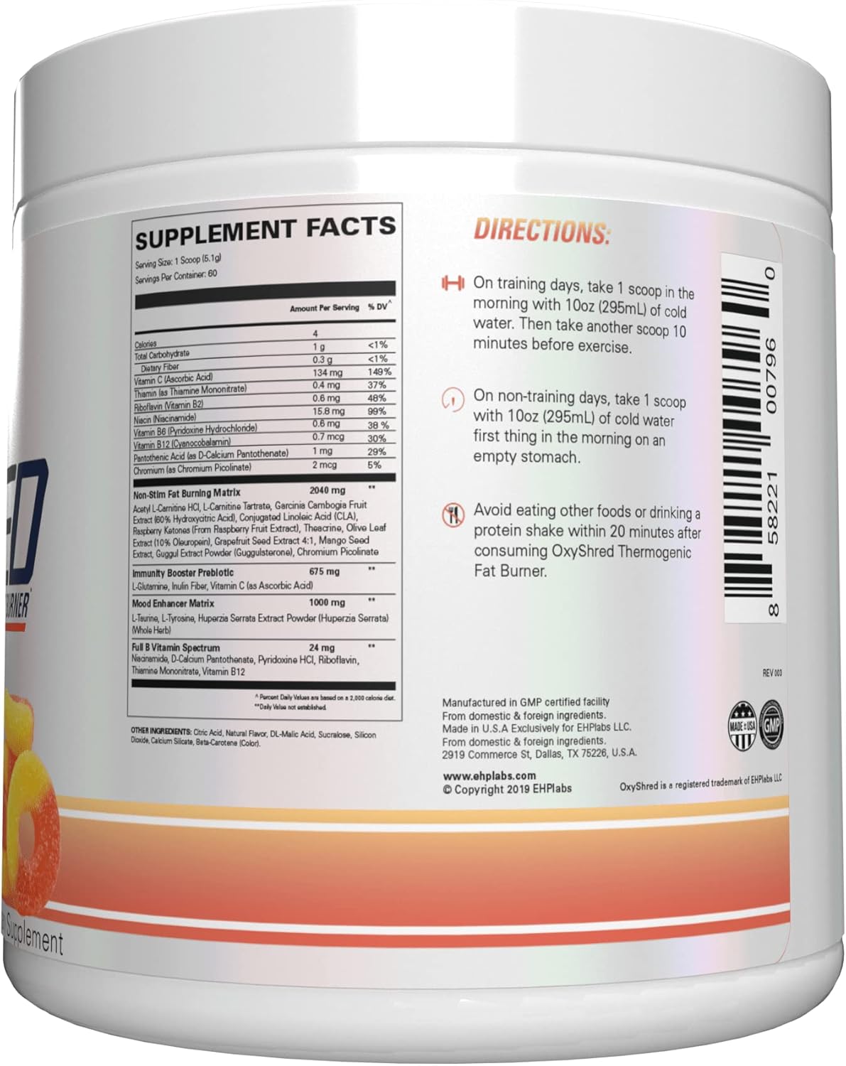 OxyShred Non-Stim Ultra Concentrate by EHPlabs - 306g (40 Serves) - Kiss My Peach