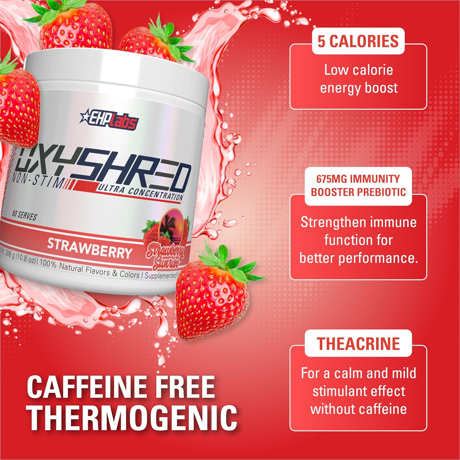 OxyShred Non-Stim Ultra Concentrate by EHPlabs - 306g (40 Serves) - Strawberry Sunrise