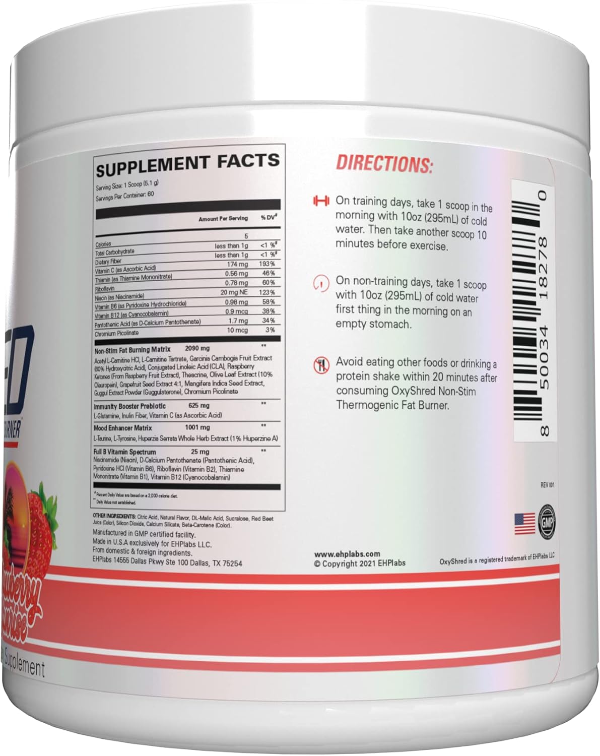 OxyShred Non-Stim Ultra Concentrate by EHPlabs - 306g (40 Serves) - Strawberry Sunrise