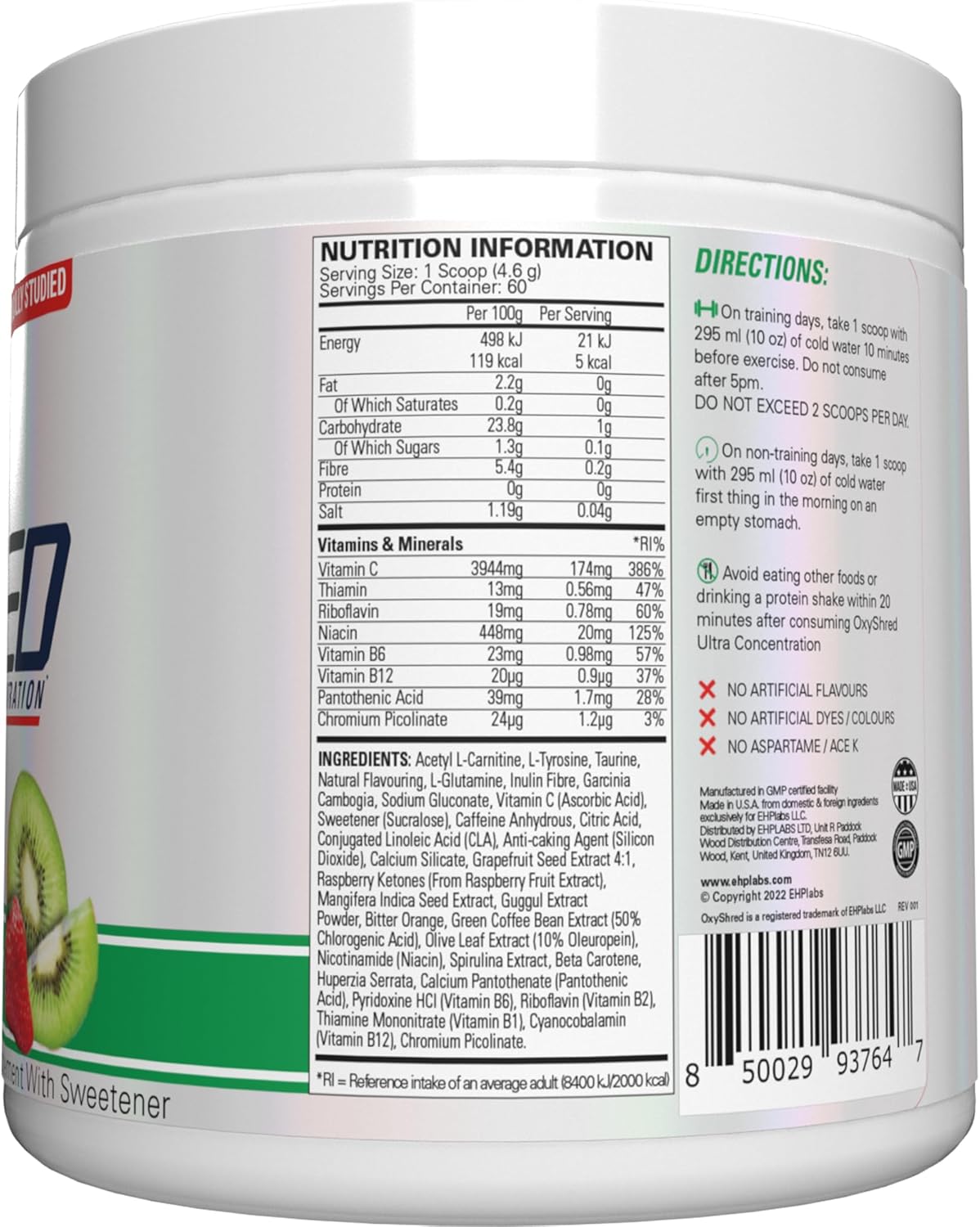 OxyShred Ultra Concentrate by EHPlabs - 252g (60 Serves) - Kiwi Strawberry