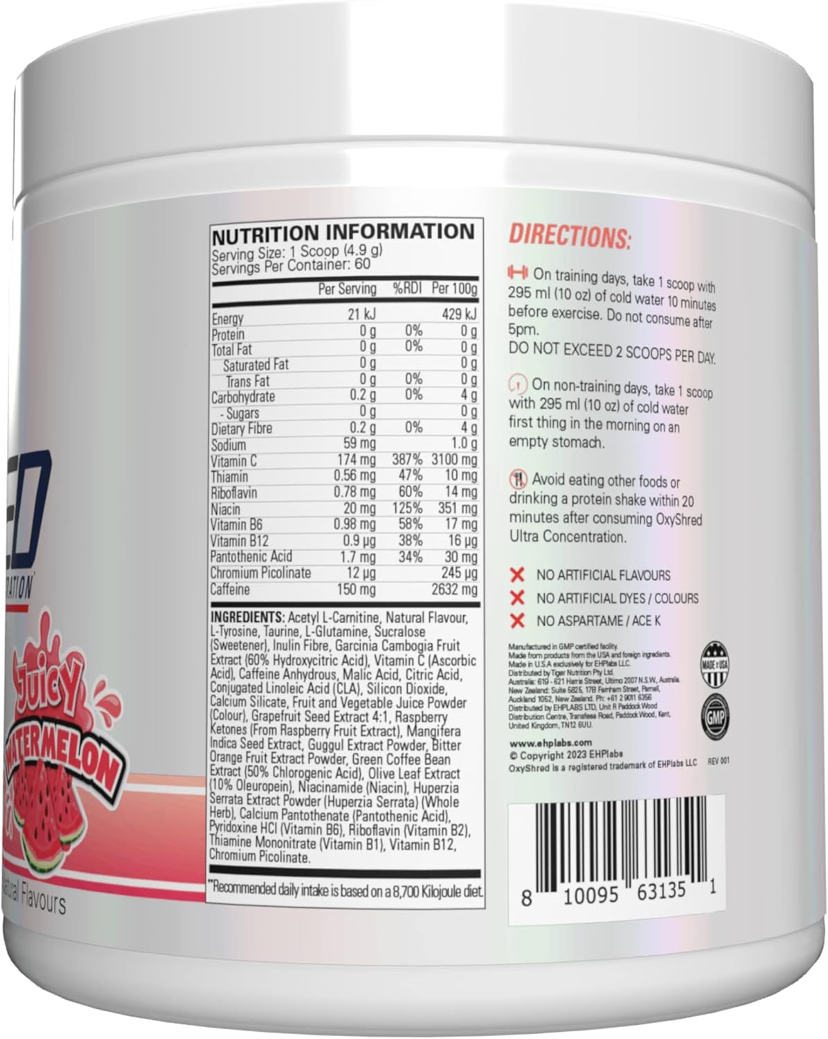 OxyShred Ultra Concentrate by EHPlabs - 294g (60 Serves) - Juicy Watermelon