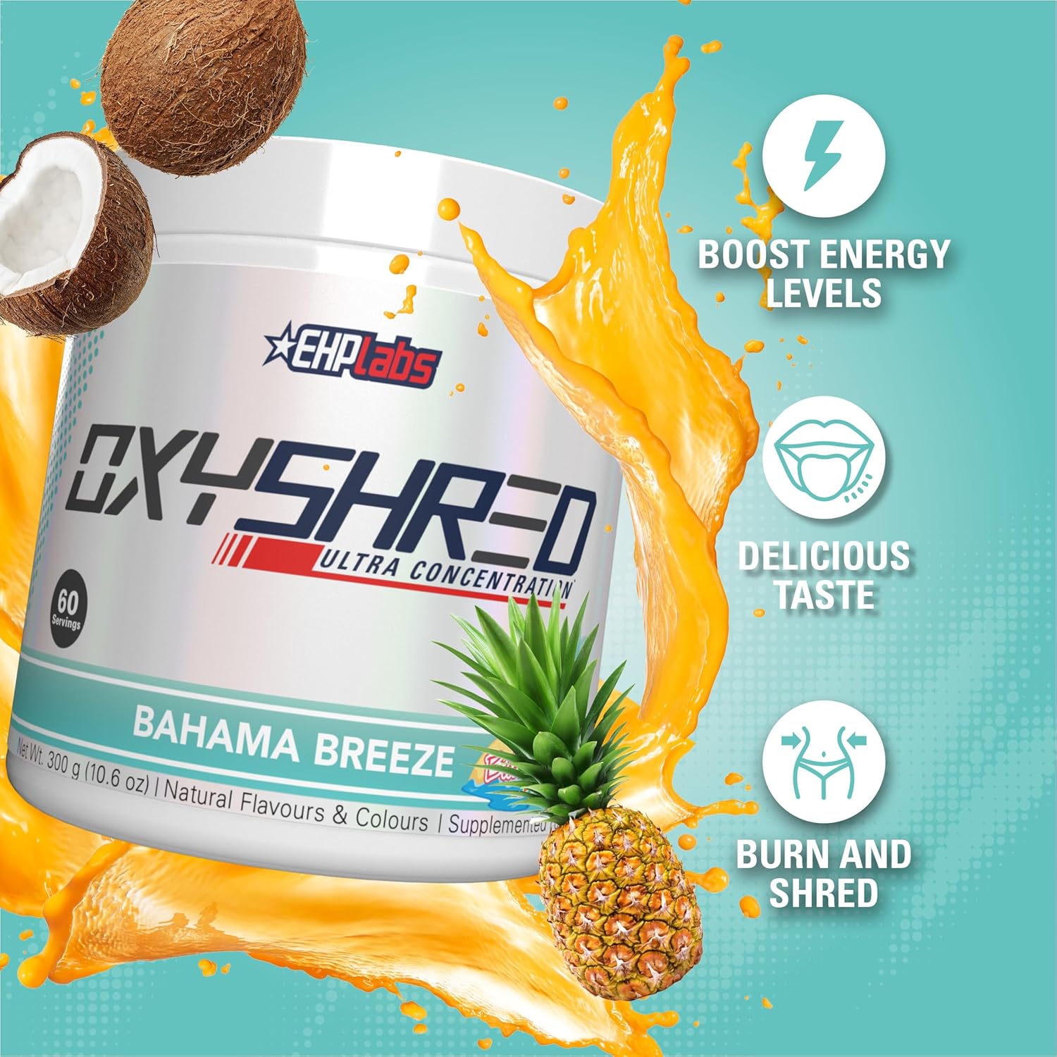 OxyShred Ultra Concentrate by EHPlabs - 300g (60 Serves) - Bahama Breeze