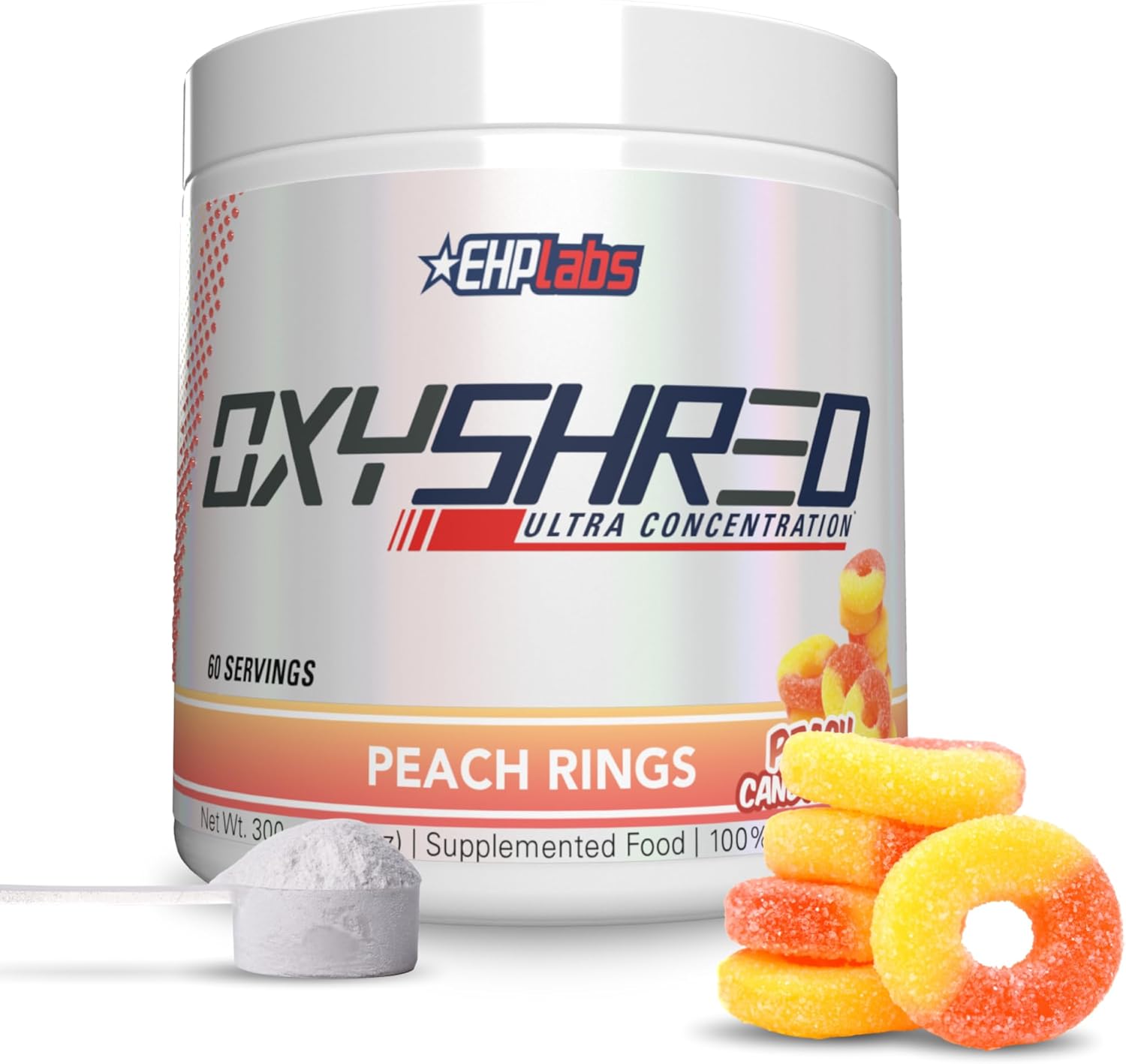 OxyShred Ultra Concentrate by EHPlabs - 300g (60 Serves) - Peach Candy Rings