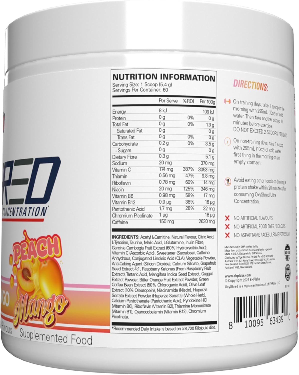 OxyShred Ultra Concentrate by EHPlabs - 322g (60 Serves) - Peach Mango