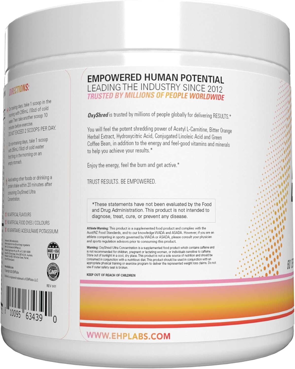 OxyShred Ultra Concentrate by EHPlabs - 322g (60 Serves) - Peach Mango