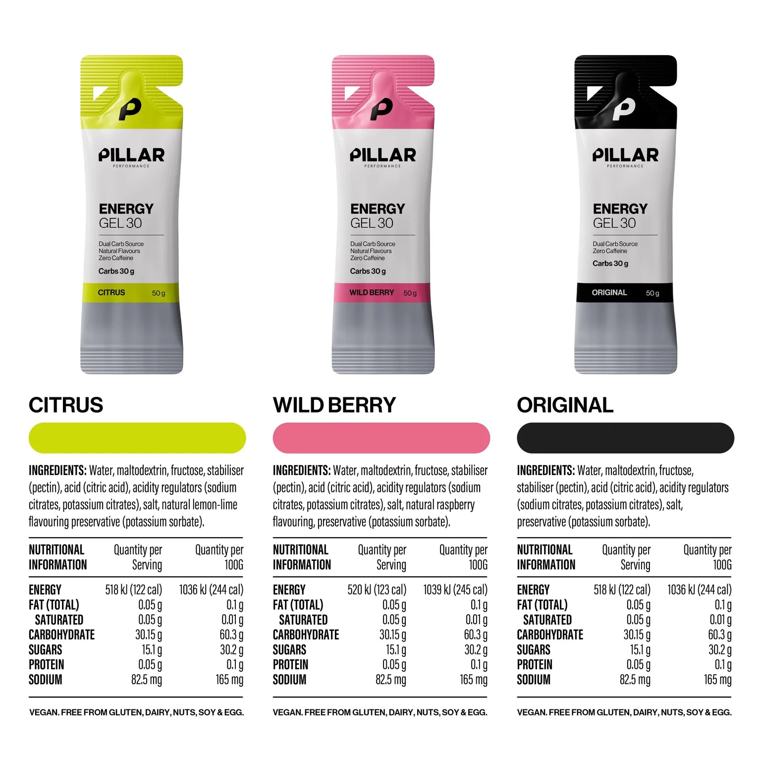 Pillar Energy Gel 30 - Original (Unflavoured) - 50g (Single)