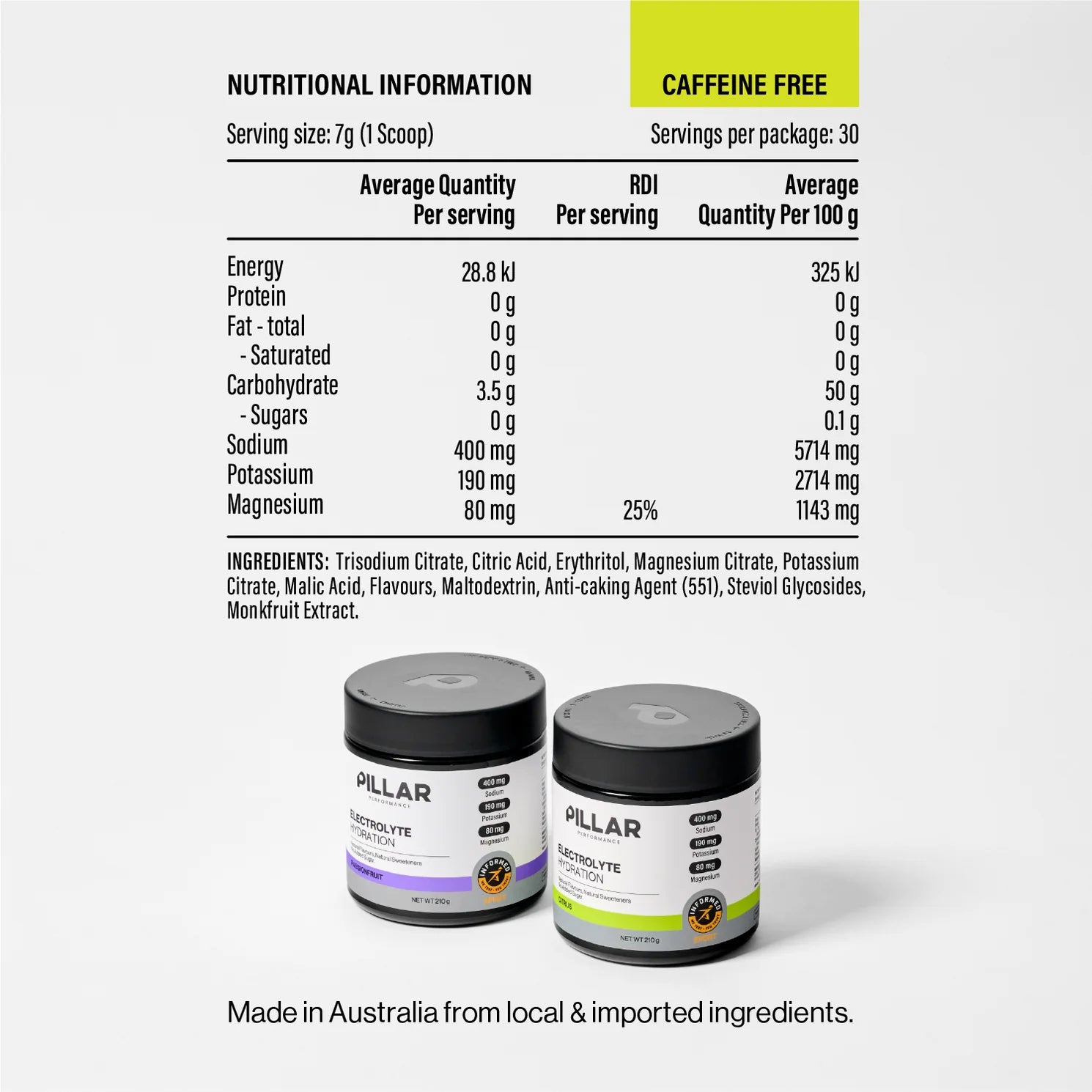 Pillar Performance Electrolyte Hydration - Passionfruit - 210g (30 Serves)
