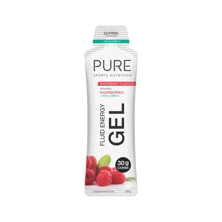 Pure Fluid Energy Gel - Raspberry Flavour + Caffeine - 50g (Single)