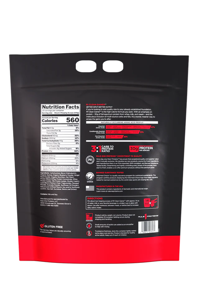 Rule 1 Clean Gainer Protein - Vanilla Ice Cream - 9.52lbs (4.32kg) (30 Serves)