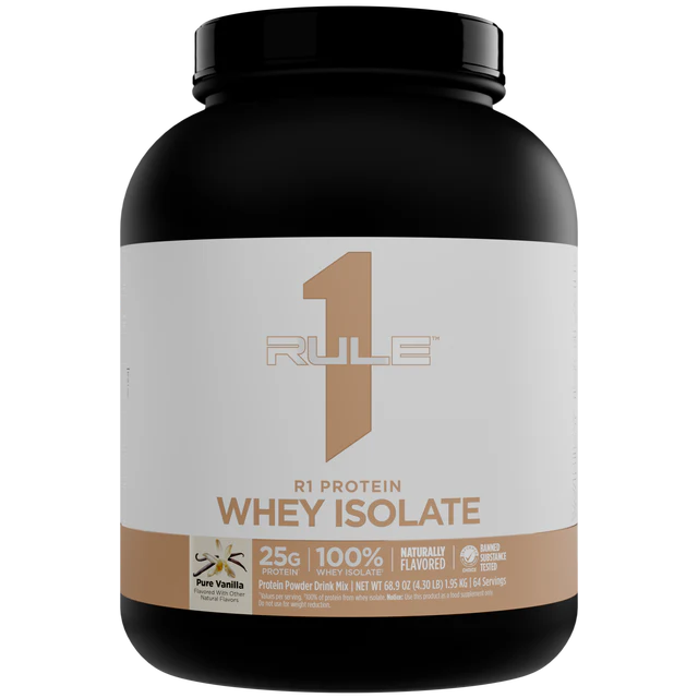 Rule 1 Protein Natural Whey Isolate - Pure Vanilla - 4.30lbs (1.95kg) (25 Serves)