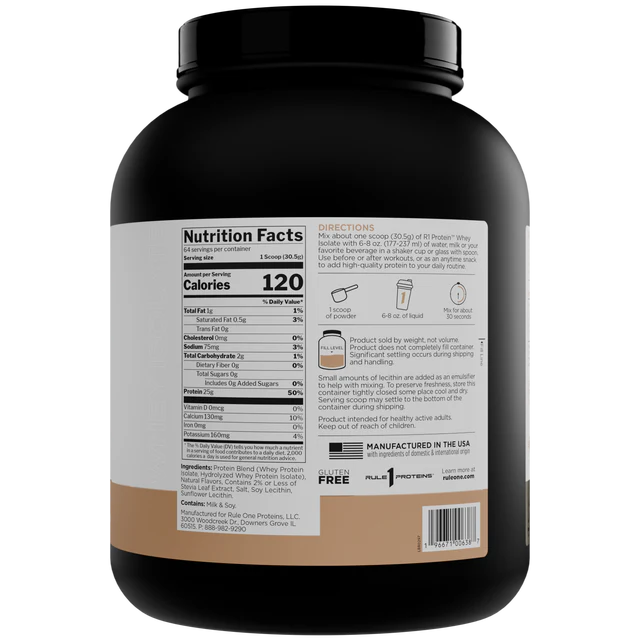 Rule 1 Protein Natural Whey Isolate - Pure Vanilla - 4.30lbs (1.95kg) (25 Serves)
