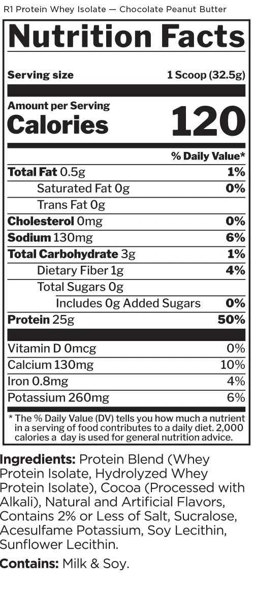 Rule 1 R1 Protein Whey Isolate (WPI) - Chocolate Peanut Butter - 5lb (70 Serves)