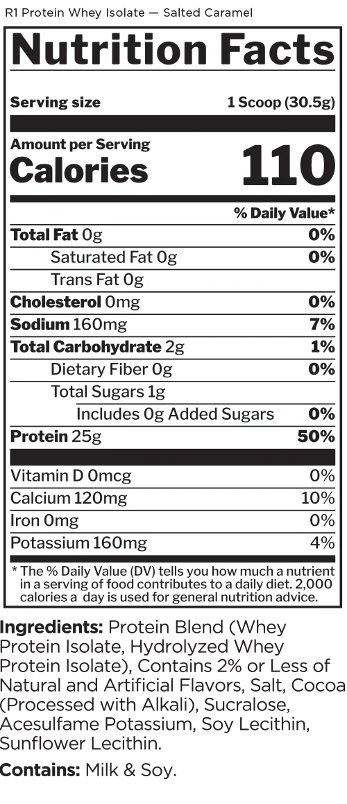 Rule 1 R1 Protein Whey Isolate (WPI) - Salted Caramel - 2lb (30 Serves)