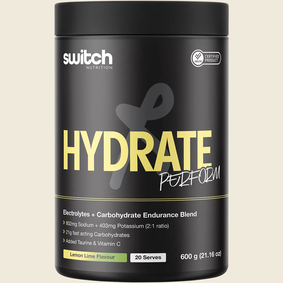 Switch Hydrate Perform Electrolytes + Carbohydrates - Lemon Lime Flavour - 600g (20 Serves)