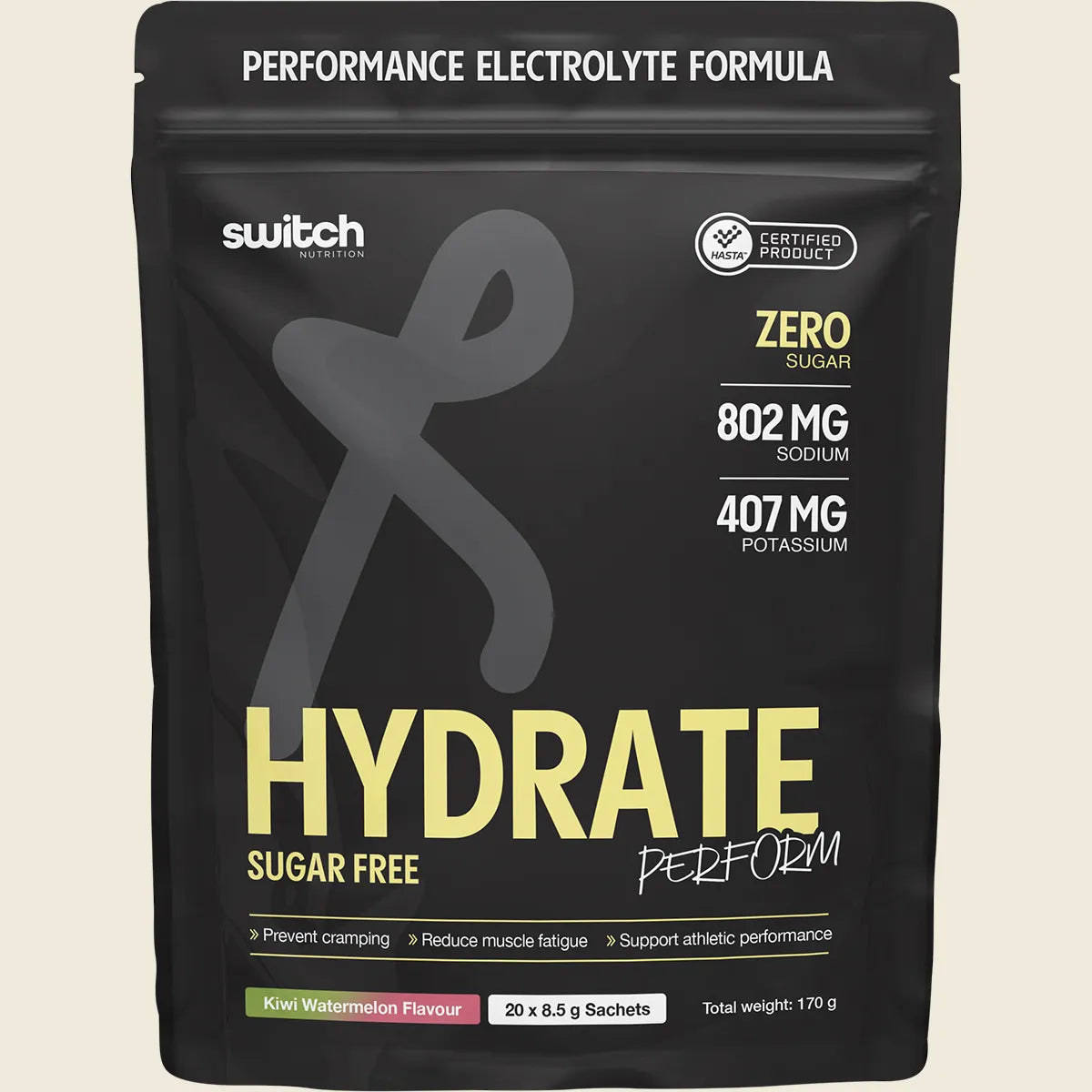 Switch Hydrate Perform Sugar Free Electrolyte Sachets - Kiwi Watermelon Flavour - 170g (20 x 8.5g)