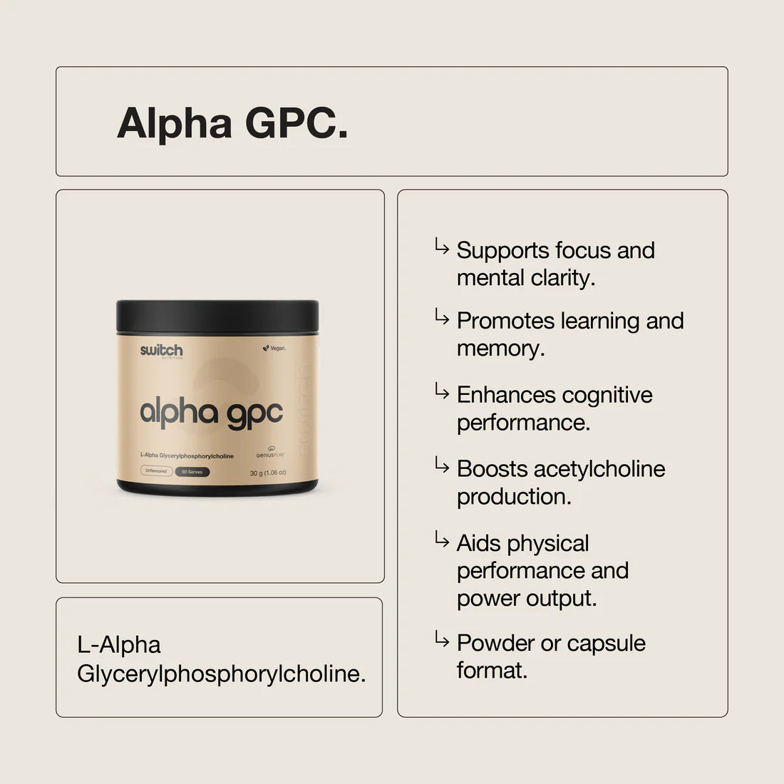Switch Nutrition Alpha GPC Powder - 30g (60 Serves)