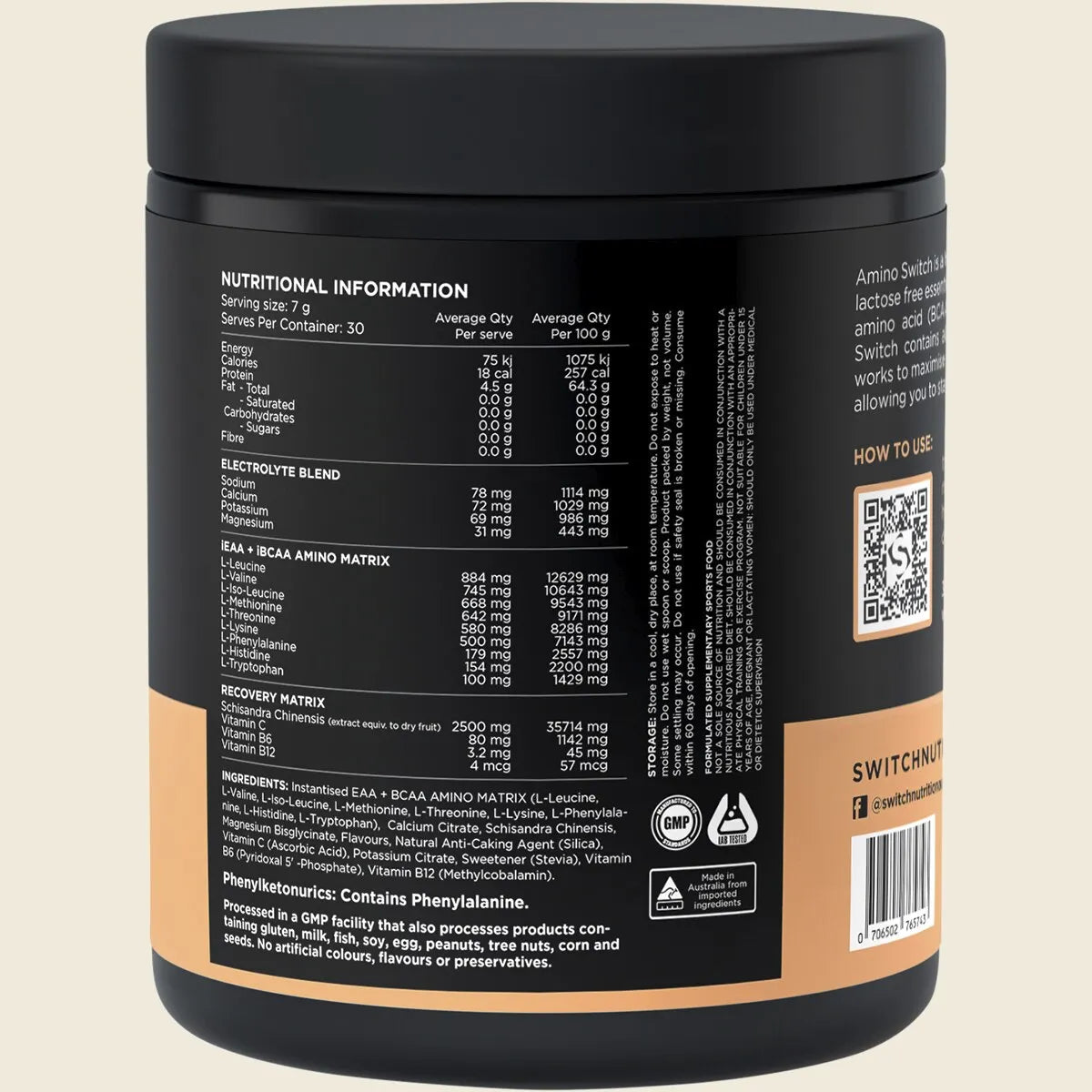 Switch Nutrition Amino Tub - 210g (30 Serves) - Lemonade
