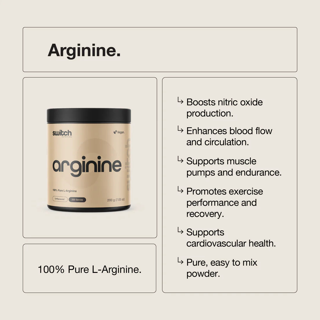 Switch Nutrition Arginine Powder - 200g (200 Serves)