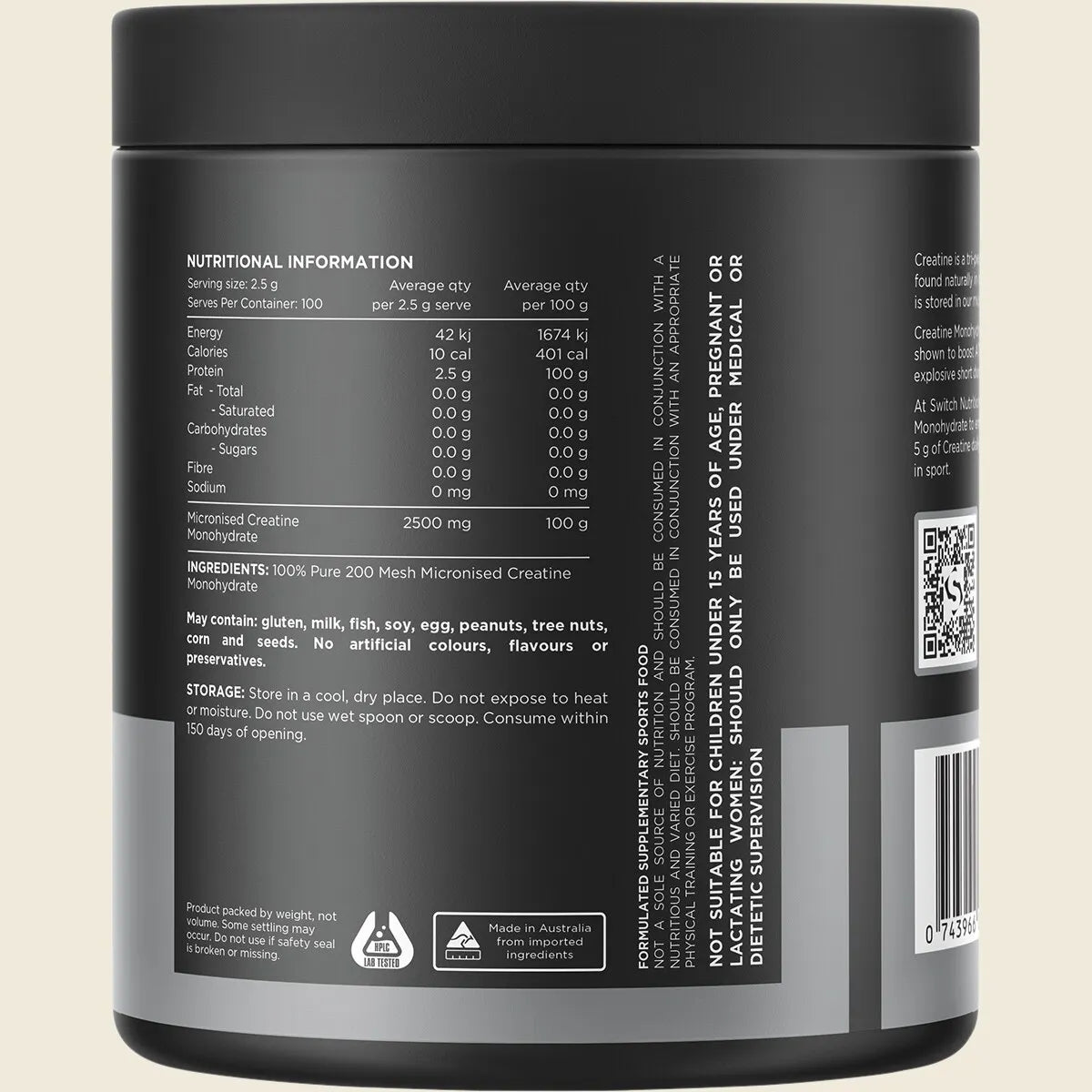 Switch Nutrition Creatine Monohyrdate (Micronised) Powder - 250g (100 Serves)