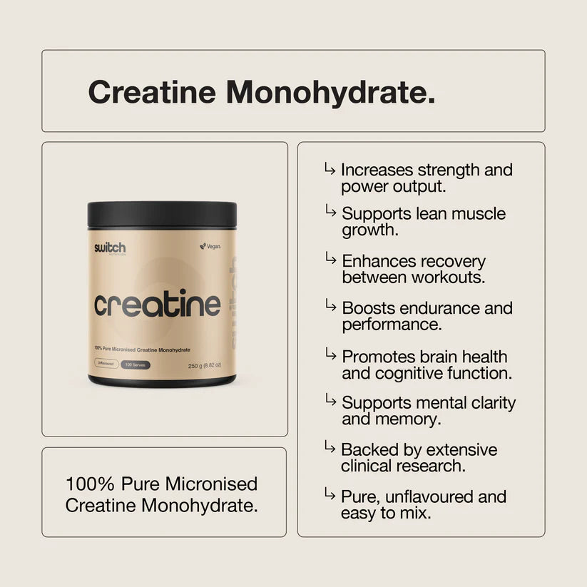 Switch Nutrition Creatine Monohyrdate (Micronised) Powder - 250g (100 Serves)