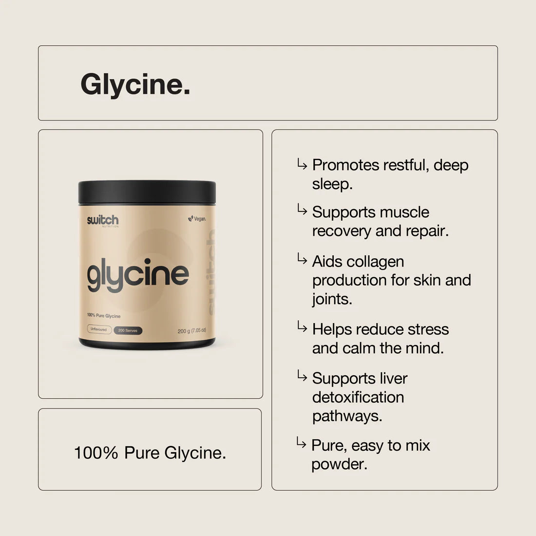 Switch Nutrition Glycine Powder - 200g (200 Serves)
