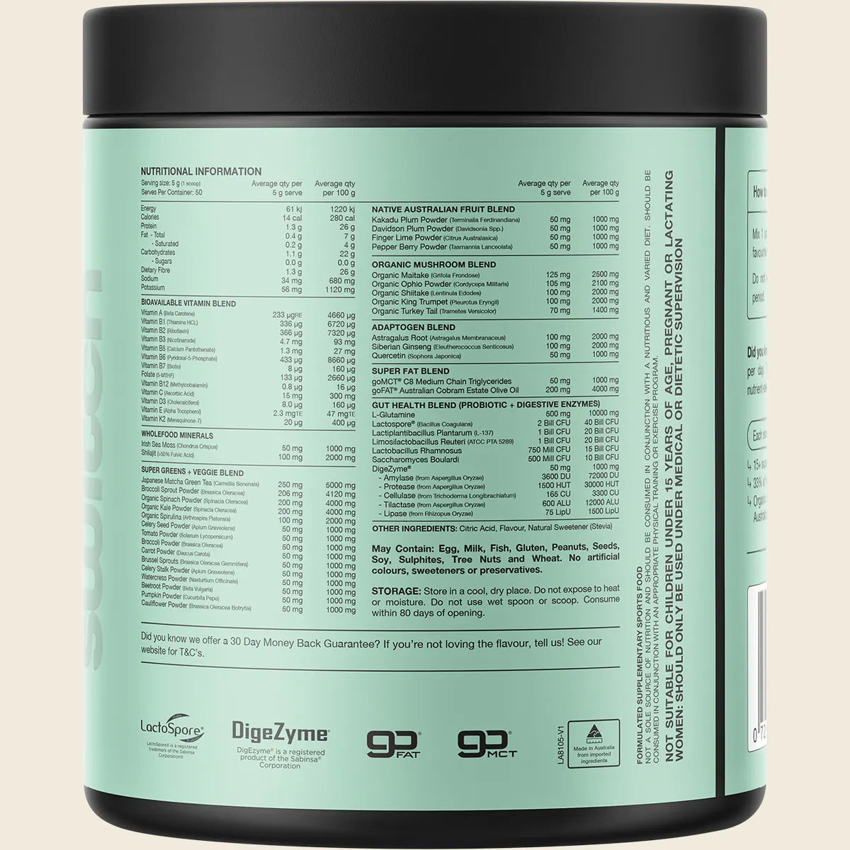 Switch Nutrition Green Tub - 250g (50 Serves) - Raspberry Lemonade