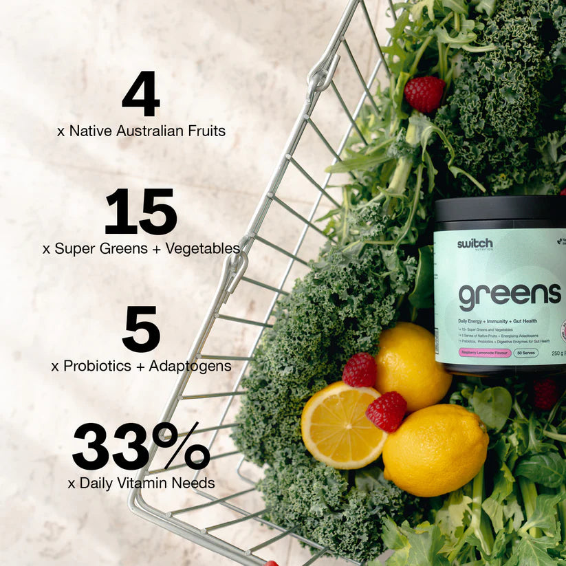 Switch Nutrition Green Tub - 250g (50 Serves) - Raspberry Lemonade