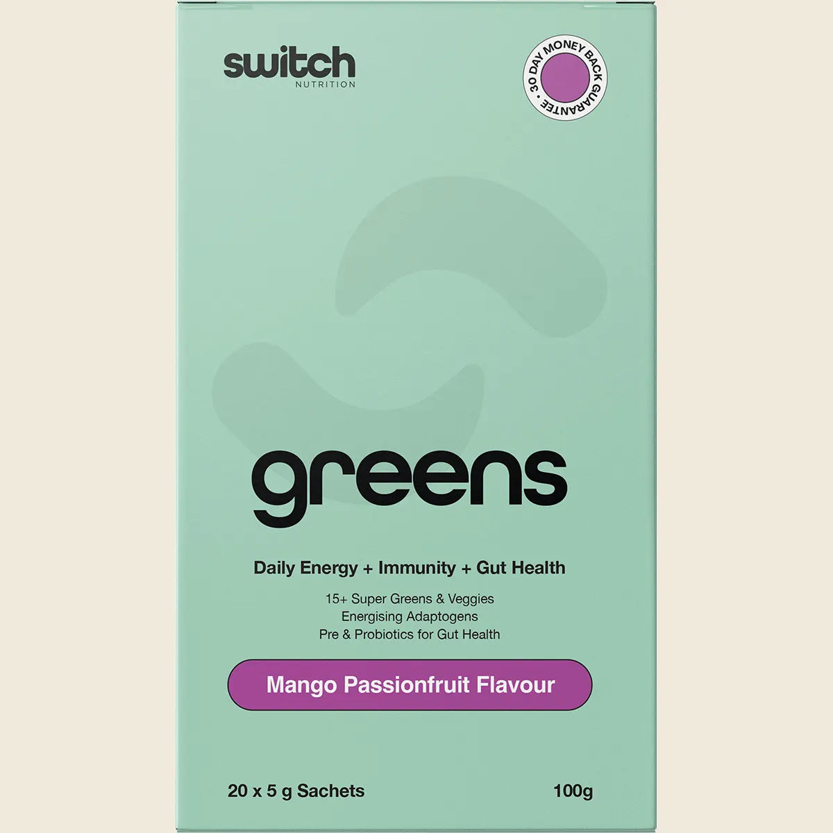 Switch Nutrition Greens Satchets - 20 x 5g Sachets - Mango Passionfruit