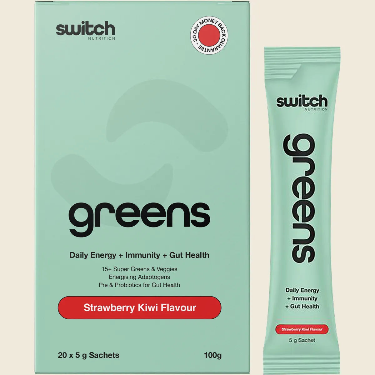 Switch Nutrition Greens Satchets - 20 x 5g Sachets - Strawberry Kiwi