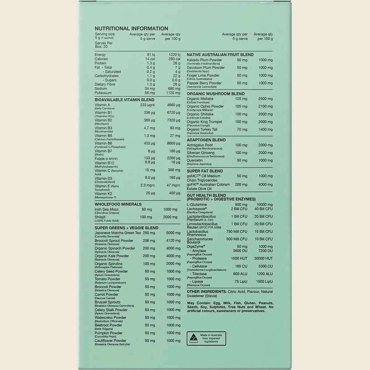 Switch Nutrition Greens Satchets - 20 x 5g Sachets - Strawberry Kiwi