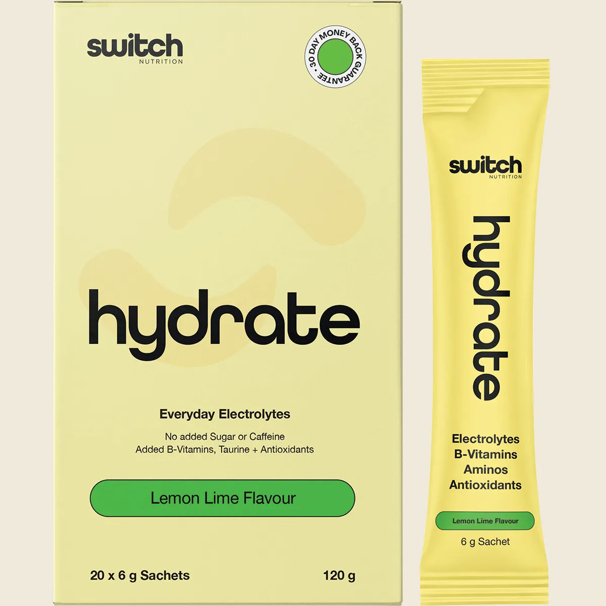 Switch Nutrition Hydrate Sachets - 20 x 8g Sachet - Lemon Lime