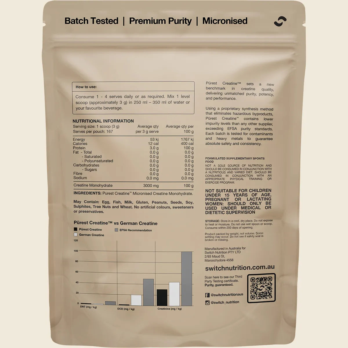 Switch Nutrition Purest Creatine Monohydrate - 500g