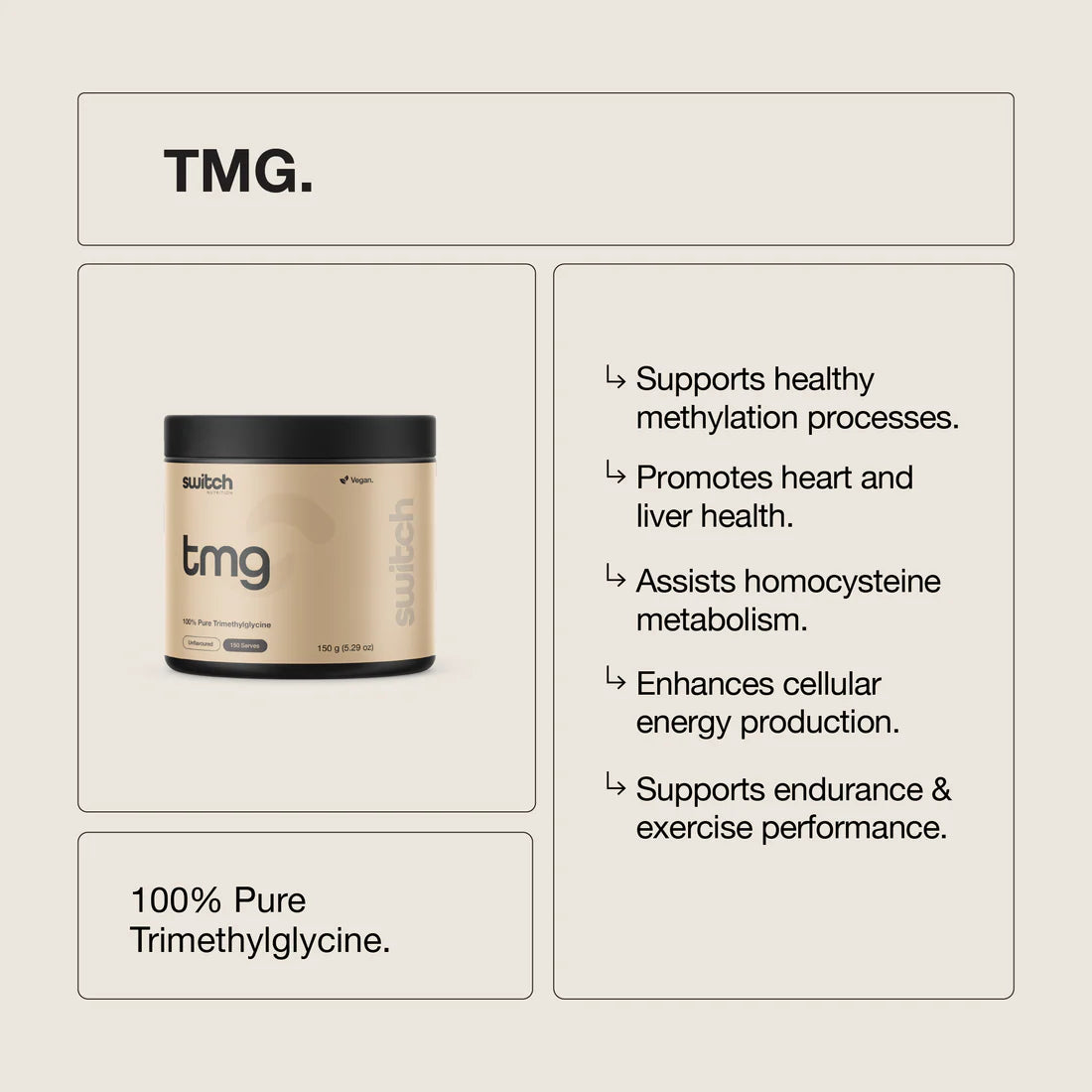 Switch Nutrition TMG (Trimethylclycine) Powder - 150g (150 Serves)
