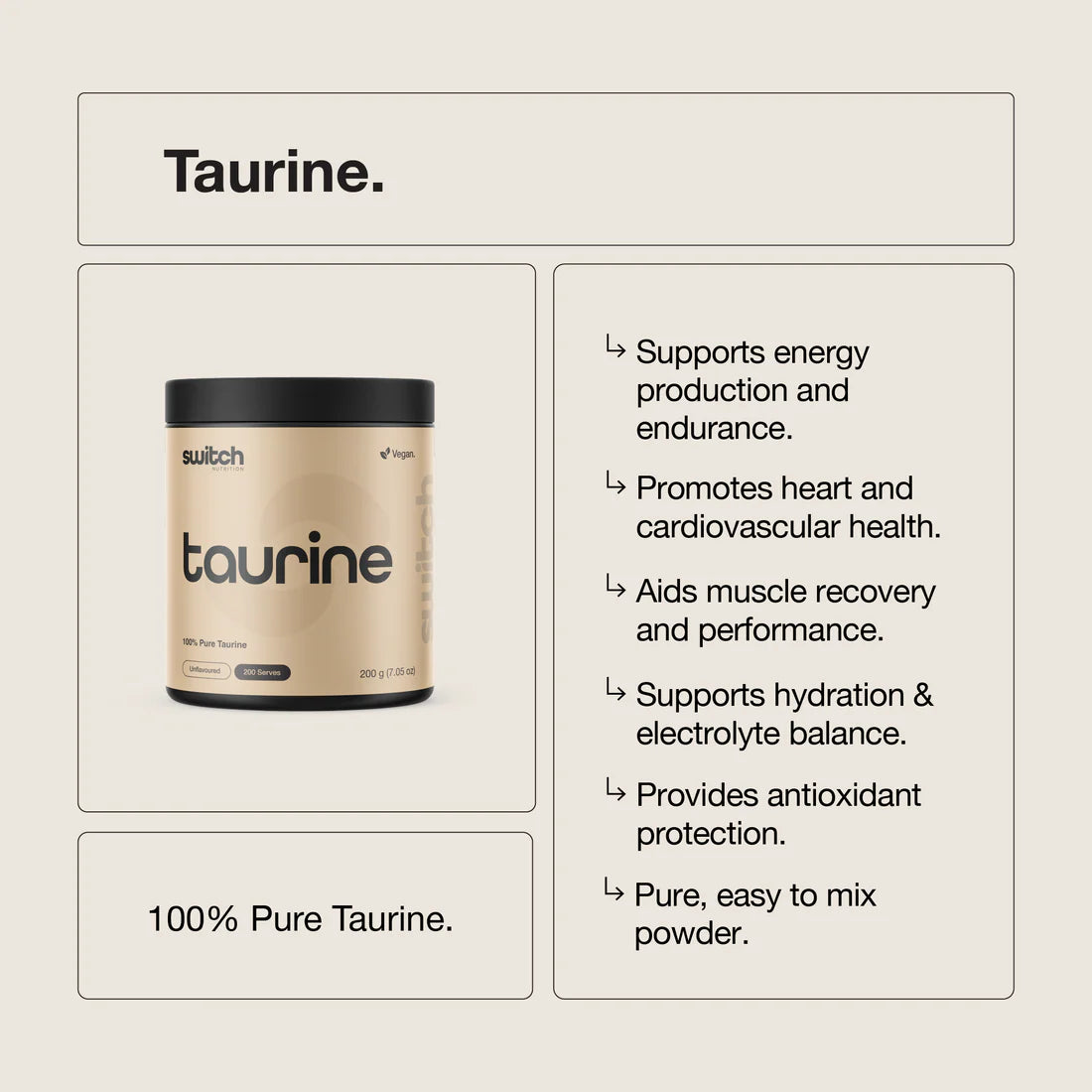 Switch Nutrition Taurine Powder - 200g (200 Serves)