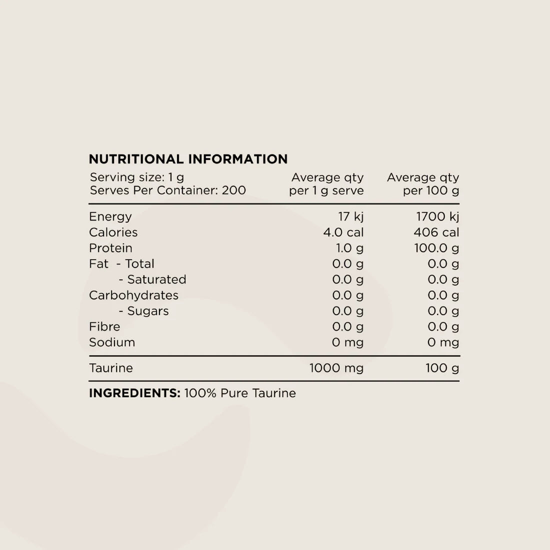 Switch Nutrition Taurine Powder - 200g (200 Serves)