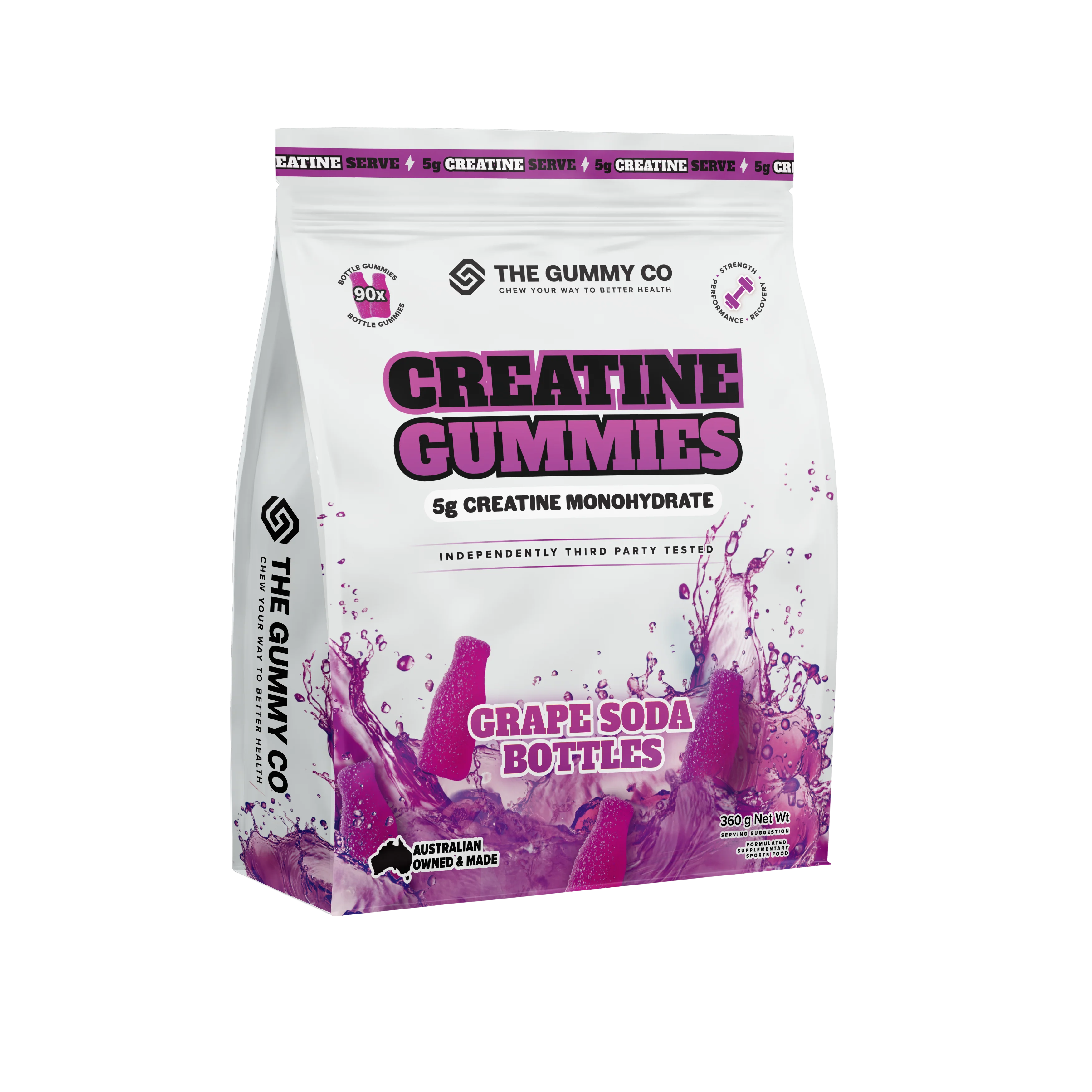 The Gummy Co - Creatine Gummies - Grape Soda Bottles - 360g (30 Serves)