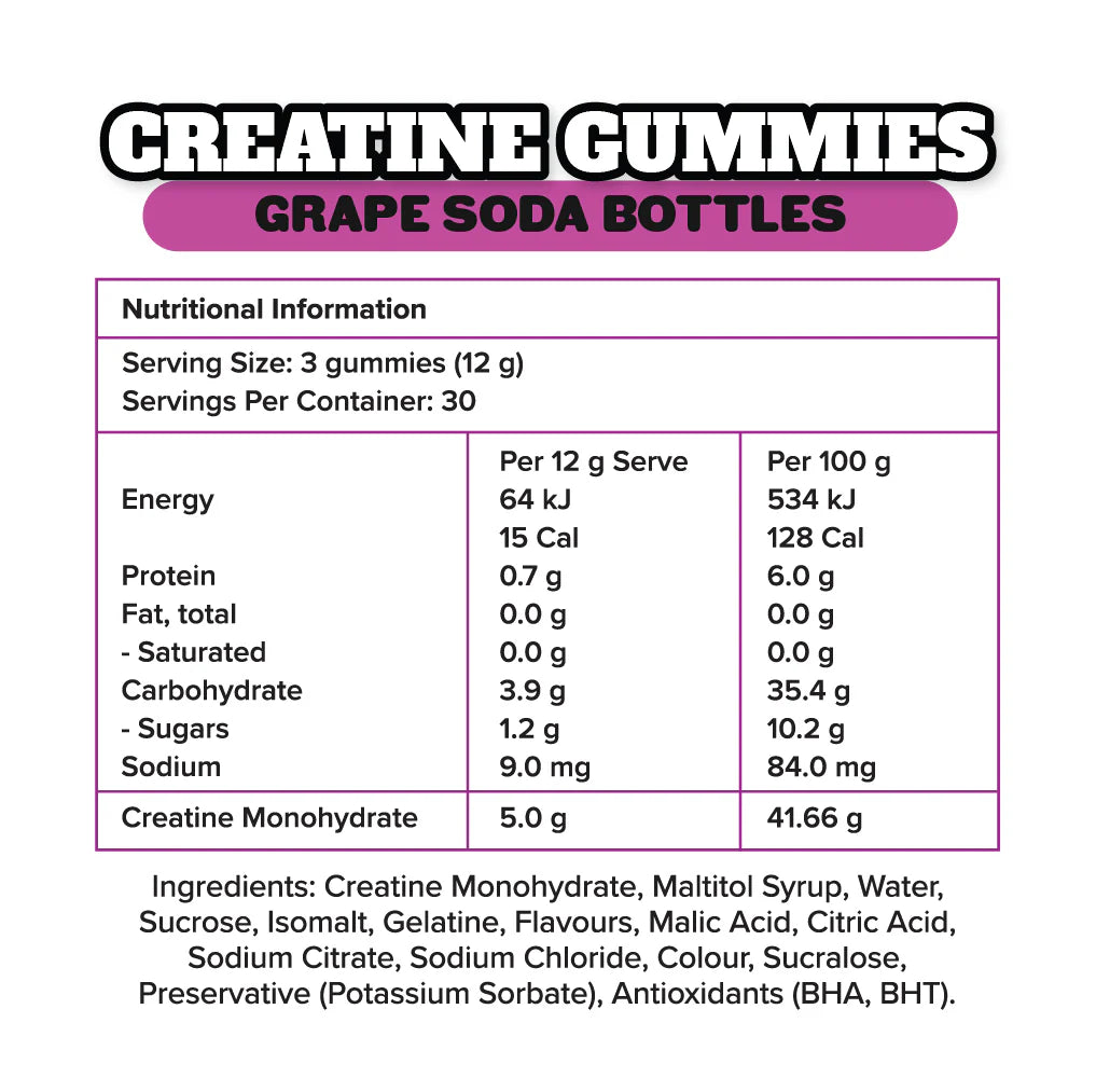 The Gummy Co - Creatine Gummies - Grape Soda Bottles - 360g (30 Serves)