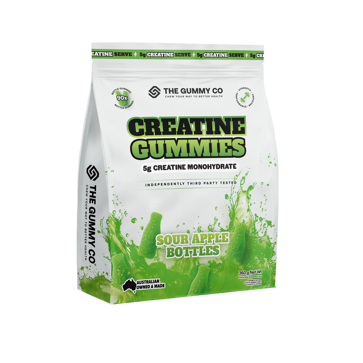 The Gummy Co - Creatine Gummies - Sour Apple Bottles - 360g (30 Serves)